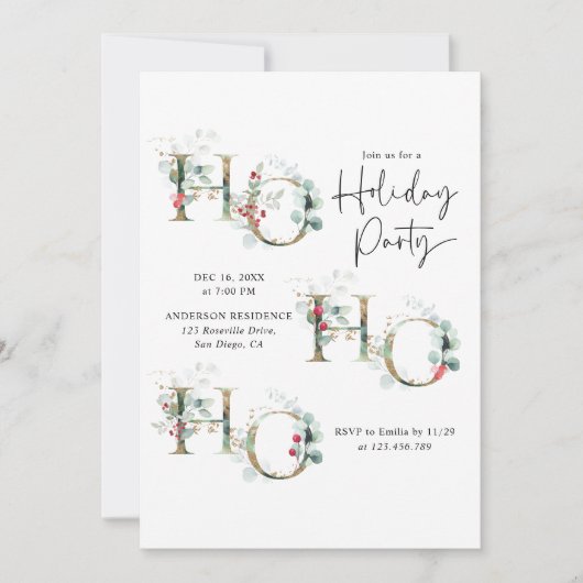 Minimale uitnodiging voor Ho Ho Ho Green Holiday P (Voorkant)