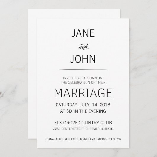 Minimale uitnodiging voor huwelijk (Voorkant / Achterkant)