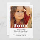 Minimale uitnodiging voor vierde verjaardag | 4e v (Voorkant / Achterkant)