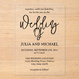 Minimale uitnodiging voor weddenschappen met kalli acryl uitnodigingen