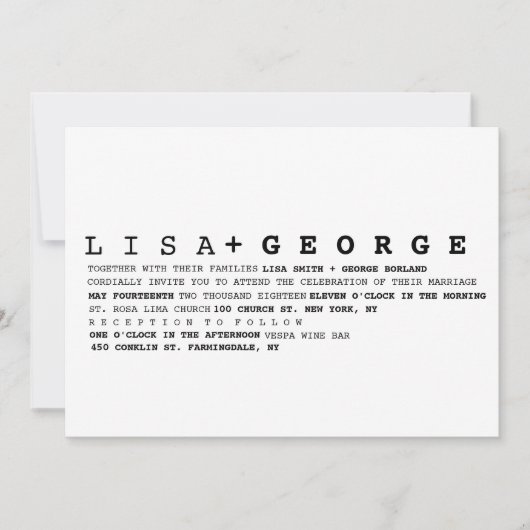 Minimale uitnodiging voor zwart-witbruiloft (Voorkant)