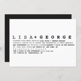 Minimale uitnodiging voor zwart-witbruiloft