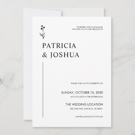 Minimale uitnodiging voor zwart-withuwelijk (Voorkant)