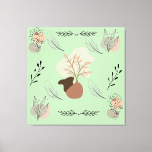 Minimale vaas, veren en boho bloemkunst- canvas afdruk