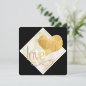 Minimale Valentijnse zwarte en goudLOVE Feestdagenkaart (Staand voorkant)