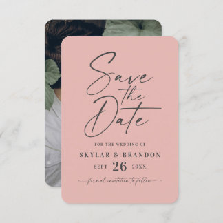 Minimale vaste, blush roze kleurenbruiloft save the date