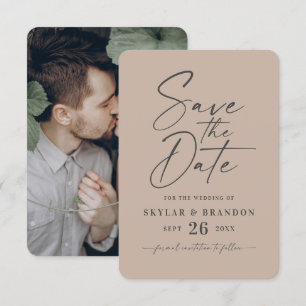 Minimale vaste kleurverbinding met Taupe Beige Save The Date