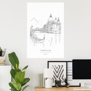 Minimale Venetië Lijn Kunstprint Venetië Gracht Poster