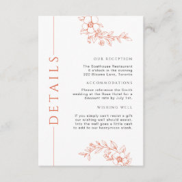 Minimale verbrande Sinaasappels Bloemen Trouwdetai Informatiekaartje