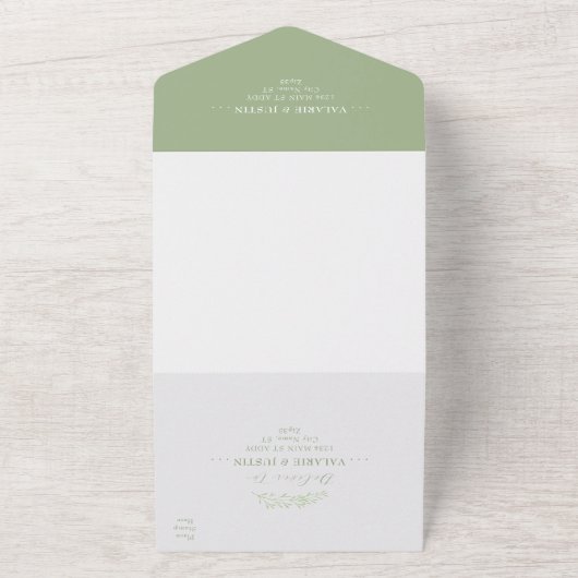 Minimale vertakking Groene bruiloft All In One Uitnodiging (Buitenkant)