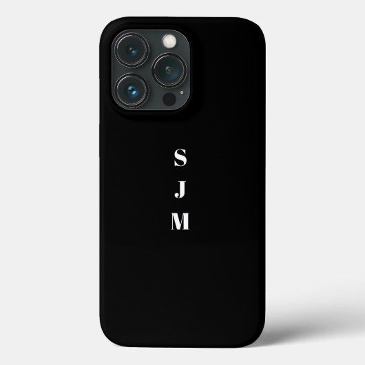 Minimale verticale monogram initialen naam zwart Case-Mate iPhone case (Achterkant)