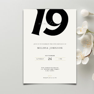 Minimale vetgedrukte typografie 19e verjaardag kaart
