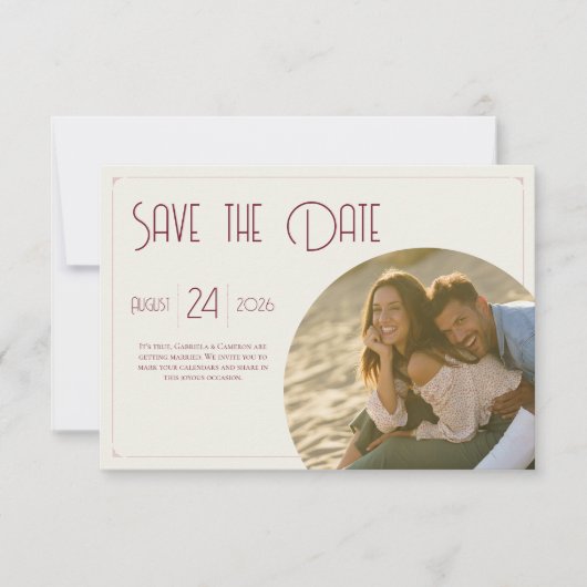 Minimale Vintage Foto Ivoor Trouwdag Save The Date (Voorkant)