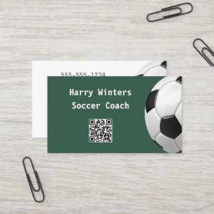 Minimale voetbal groene QR-code voetbalcoach Visitekaartje