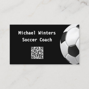 Minimale voetbal zwart QR-code voetbalcoach Visitekaartje