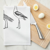 Minimale vogeltekening in zwart-wit theedoek (Quarter Fold)