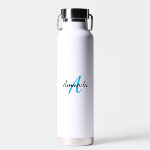 Minimale voornaam + Initiaal Monogram Blauw Waterfles