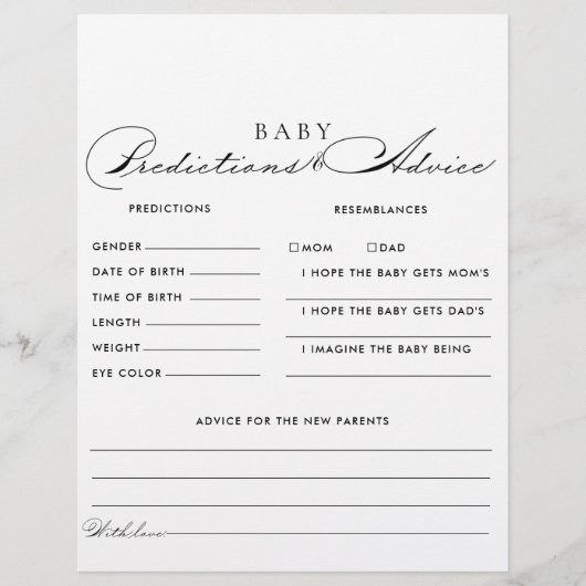 Minimale voorspelling van Baby en advies Kaarten (Voorkant)