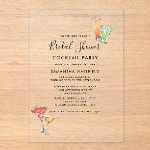 Minimale Vrijgezellenfeest Cocktail Party Acryl Uitnodigingen