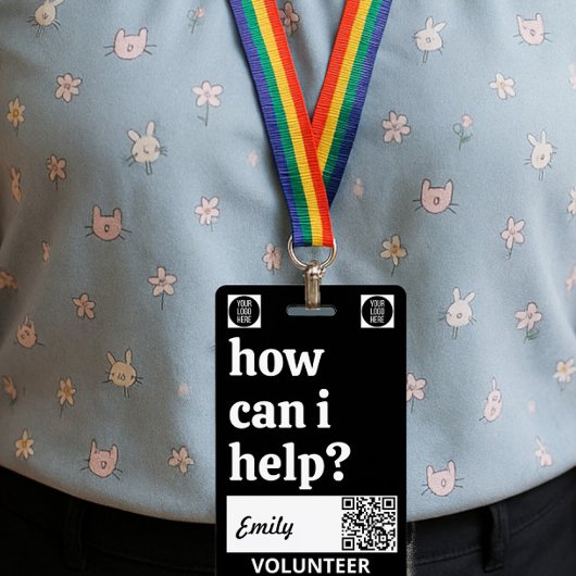 Minimale vrijwilliger badge met logo en QR-code aa