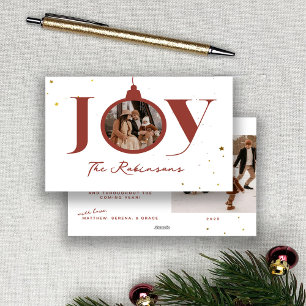 Minimale vrolijke kerst familie foto Joy ornament  Feestdagenkaart