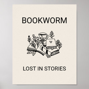 Minimale wandkunstposter boekenwurm (Boho neutra Poster