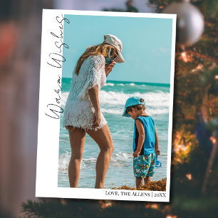 Minimale warme wensen Twee strand familie foto Feestdagenkaart