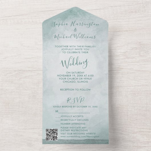 Minimale Waterverf Alles in één bruiloft All In One Uitnodiging (Binnen)