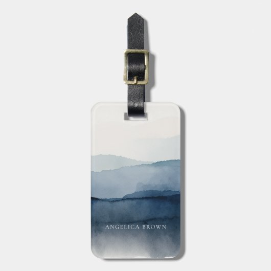 Minimale Waterverf Bagagelabel met lederen riem (Voorkant verticaal)