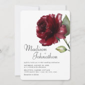 Minimale Waterverf Burgundy Deep Red Rose Wedding Kaart (Voorkant)