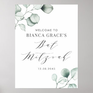 Minimale Waterverf Eucalyptus Bat Mitzvah Poster