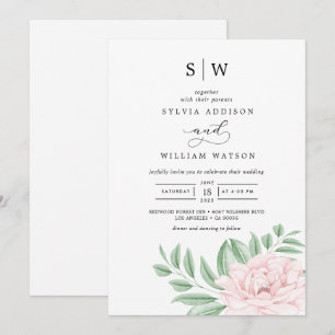 Minimale Waterverf Eucalyptus Blush Pink Wedding Kaart
