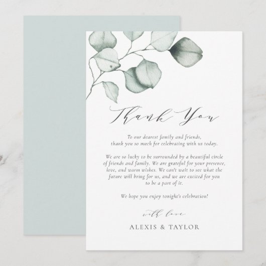 Minimale Waterverf Eucalyptus Leaves Wedding Bedankkaart (Voorkant / Achterkant)