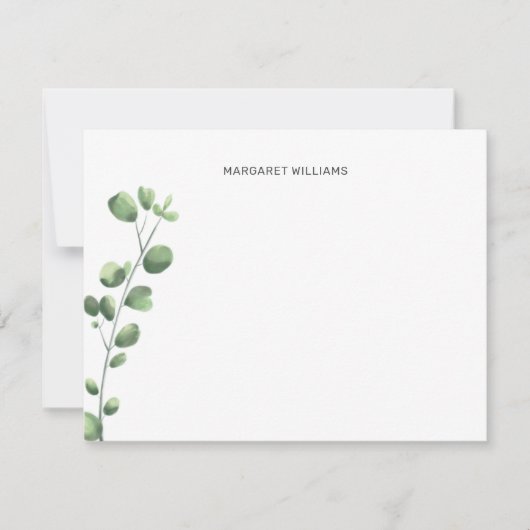 Minimale Waterverf Eucalyptus Monogrammen Bedankkaart (Voorkant)