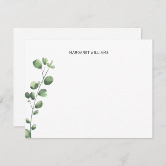 Minimale Waterverf Eucalyptus Monogrammen Bedankkaart (Voorkant / Achterkant)