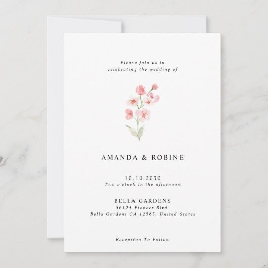 Minimale Waterverf Floral Wedding Uitnodiging (Voorkant)