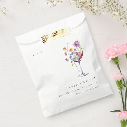 Minimale Waterverf Floral Wijnglas Wedding Bedankzakje (Gezegeld)