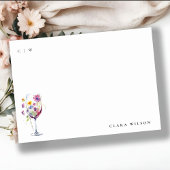 Minimale Waterverf Floral Wijnglas Wedding Notitiekaartje