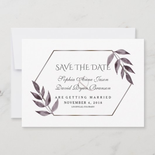 Minimale Waterverf Ink Foliage Diamond Weddenschap Save The Date (Voorkant)