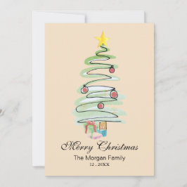 Minimale waterverf kerstboom Niet-foto Feestdagenkaart