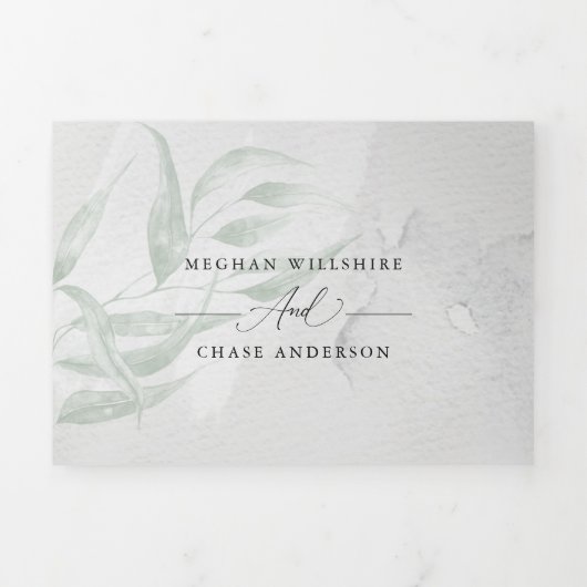 Minimale Waterverf met Eucalyptus Gray Tri-Fold Drieluik Uitnodiging (Cover)