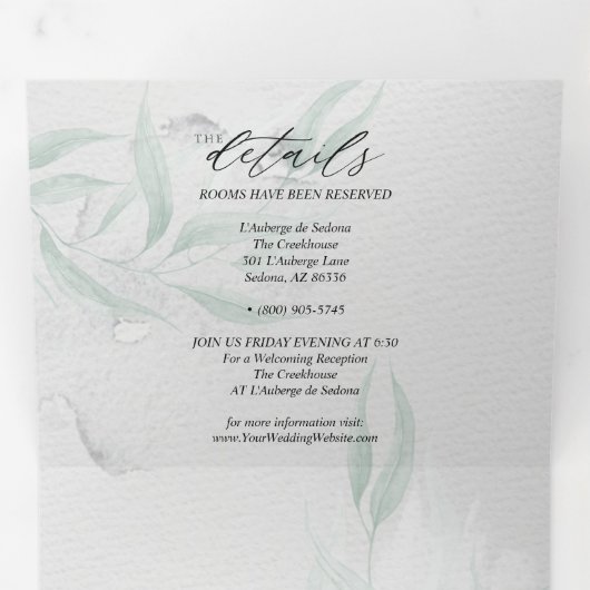 Minimale Waterverf met Eucalyptus Gray Tri-Fold Drieluik Uitnodiging (Binnenzijde eerst)