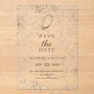 Minimale Waterverf Oyster Beach Bewaar de datum Acryl Uitnodigingen