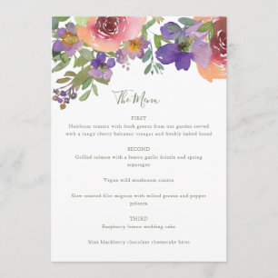 Minimale Waterverf Paars Oranje Floral Wedding Menu
