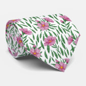Minimale waterverf roze, groen bloempatroon stropdas (Opgerold)