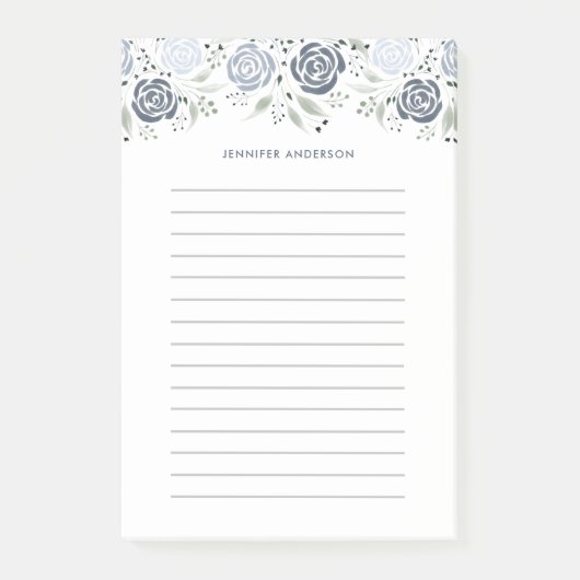Minimale Waterverf Stusty Blue Floral Post-it® Notes (Voorkant)