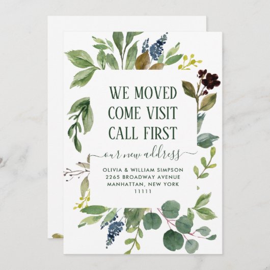 Minimale Waterverf van Eucalyptus Greenery Moving Aankondiging (Voorkant / Achterkant)