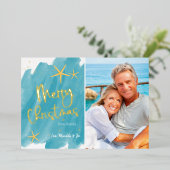 Minimale Waterverf voor strand Folie Feestdagenkaart (Staand Voorkant)
