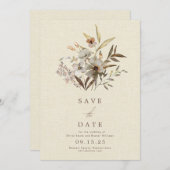 Minimale Waterverf Wildflower Faux Linen Save The Date (Voorkant / Achterkant)