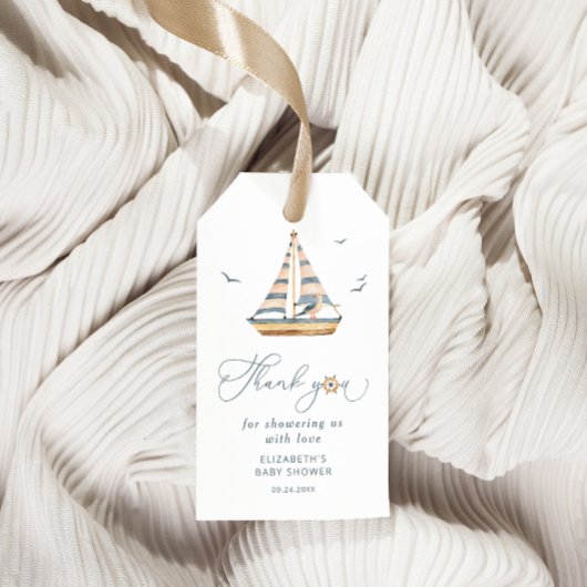 Minimale Waterverf Zeilboot Nautisch Baby shower Cadeaulabel